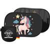 Fluffy's World Parasole auto bambini - UPF50+ anti-UV - DEKRA testato - omologato KBA (autorita federale tedesca) - elettrostatico senza ventose - GSM105+ 44x36 cm - Unicorno - tendine parasole auto bambini