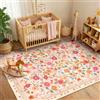 INOVADAY Tappeto Lavabile 90x150 cm, Stile Boho, Pelo Corto, Antiscivolo, Design Stampa Floreale, per Soggiorno, Camera da Letto, Sala da Pranzo, Ufficio, Camera dei Bambini, Rosa/Beige