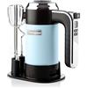 Westinghouse Frullatore manuale retrò, 5 livelli di velocità + funzione turbo, 2 fruste, 2 ganci per impastare, display LCD, timer, base base, custodia, 350 Watt, azzurro