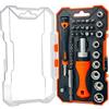 GOLDTOOLS Set di attrezzi da 38 pezzi, 1 cacciavite porta punte magnetiche a cricchetto e 1 cacciavite di precisione, 15 punte per cacciavite, 10 punte di precisione, 9 prese (scatola degli attrezzi