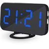 DollaTek LED Sveglie digitali Portatili a Specchio con Display LED da 6.5 Pollici e 3 modalità di oscuramento Adatte per Camera da Letto e Ufficio - Guscio Nero Blu Digitale