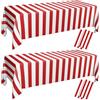 PIXHOTUL 4 tovaglie per carnevale, strisce rosse e bianche, tovaglia in plastica rossa, a tema circo, decorazioni per feste di carnevale, film night, compleanno dei bambini, picnic, 130 x 220 cm