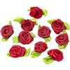 Duories 100 mini teste di fiori artificiali, fiocchi, rose con foglia, fiori per fai da te, decorazioni floreali, decorazioni per il fai da te, per scrapbooking, decorazioni per capelli, rosso vinaccia