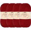 BambooMN JubileeYarn - Gomitolo di filato sportivo in cotone di bambù a 4 strati, 50 g/matassa, Merlot, 4 matasse