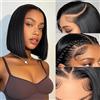zekan Lace Front Bob Wig Human Hair 13X4 Lace Front 180% Density Brazilian Virgin Wig Human Hair Short Straight Natural HD Transparent Natural Color 10 Inch