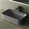 EMKE Lavabo da appoggio rettangolare 61,0 × 38,0 × 15,0 cm - Lavabo in ceramica per WC ospiti e bagno - Senza foro per rubinetto e troppopieno, antigraffio e facile da pulire, grigio opaco