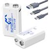 REACELL 2 Pezzi 9V Batteria ricaricabile 1300 mAh Lithium Batteria con 2 in 1 USB-C Cavo per Rilevatori di Fumo, Sirene, Microfoni, Multimetri
