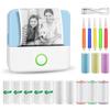 GuKKK Mini stampante, stampante fotografica portatile, mini stampante fotografica wireless, stampante termica con 13 rotoli e 6 matite colorate, smartphone Bluetooth, per elenco, diario