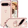 TVVTPU Cover per Google Pixel 10 Pro XL con Cordino e Anello Supporto, Custodia Sottile Morbido Silicone TPU Antiurto Dorata Placcatura Protettiva Case con Regolabile Collana Tracolla, Rosa