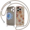 Xylota Cover Magnetica per iPhone 15 Pro Max 6,7 con Cordino, Compatibile con MagSafe, Aesthetic Fiori Disegno Custodia con Corda Collana, Morbido Silicone Liquido TPU Bumper Antiurto Case, Marrone 2