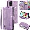 UEEBAI Custodia per Samsung Galaxy A71, Portafoglio in Pelle PU Retro Antiurto Flip Cover Antiurto con Slot per Schede Funzione Stand Chiusura Magnetica - Glitter Viola