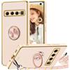 TVVTPU Cover per Samsung Galaxy S10 con Cordino e 360° Anello Supporto, Custodia Sottile Morbido Silicone TPU Antiurto Dorata Placcatura Protettiva Case con Regolabile Collana Tracolla, Rosa