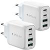 Gcstnn 40W Caricatore USB C, Gcstnn 2 Pezzi 4 Porto Rapido Multipla 2USB C& 2USB A Caricabatterie, Spina per iPhone 15 Pro Max/14/13/12/11 Plus, iPad Pro Air, Samsung S24 Ultra Muro Carica Alimentatore Presa