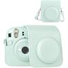 HIYQIN Custodia per Fotocamera Istantanea Compatibile con Fujifilm Instax Mini 12,Custodia Polaroid Instax Mini 12 con Tasca per Foto- Verde Menta