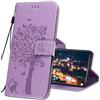 IMIRST Cover per Xiaomi Redmi Note 8 Pro Smartphone, Custodia in Pelle Xiaomi Redmi Note 8 Pro, Custodia a Portafoglio con Disegni in Rilievo per Xiaomi Redmi Note 8 Pro. KT1 Wish Tree Purple