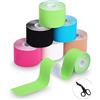 TIDEVAN Nastro Kinesiologico Kinesio Tape 6 rotoli 5cm x 5m | con Forbici Professionali, Tape Kinesiologico, per Ginocchio,Spalla e Gomito, Fisioterapiche Impermeabil, Traspiranti