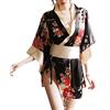 YJZQ Kimono - Set di biancheria intima da donna, sexy, con scollo a kimono, stile giapponese stampato, sakura, abito intimo, da donna, corto con cintura in raso, pigiama da spiaggia, cosplay geisha,