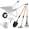 ROBUD Carriola per bambini in metallo con set di attrezzi da giardino, carriola per bambini con pala lunga, rastrello, scopa per foglie, annaffiatoio, etichette per piante, attrezzi da giardino