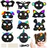 RVLZKCPG 24 Pezzi Scratch Art Maschere per Bambini, Maschera da Grattare per Bambini, Gratta e Vinci per Bambini di Animali con 24 Corde Elastiche e 12 Penne di Legno per Compleanno Festa