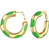 FOCALOOK Orecchini da donna a cerchio placcati oro 40 mm, orecchini donna huggie con anelli grandi smaltati, orecchini cerchio verde