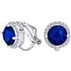 Bling Jewelry 2Ct Blu Taglio Brillante Solitario Rotondo Cubic Zirconia Cz Halo Clip On Stud Orecchini Simulato Zaffiro Argento Placcato Ottone