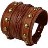 Flongo Bracciale da uomo in pelle, bracciale da forza, stile gotico, punk rock, bracciale a testa di morte da uomo con rivetto e bottone, bracciale da motociclista grande, regalo per uomo, 17-19,5 cm