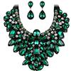 EVER FAITH Parure Gioielli Donna, Cristallo Retro Costume Statement Collana Orecchini Set per Banchetto, Ballo Verde