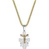 Flongo Collana da uomo in acciaio inossidabile fantasia, collana con croce cristiana di Caravaca da uomo, donna, ciondolo a croce per roulotte e angelo, regalo per uomo, donna, Acciaio inossidabile