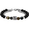 Flongo Bracciale da uomo in acciaio inossidabile: bracciale a doppio strato, pietra occhio di tigre naturale, tormalina, pietra ossidiana, con chiusura con aragosta, bracciale regolabile in stile