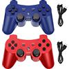 Hovlian Controller wireless per PS3, joystick da gioco a doppia vibrazione integrato compatibile con Playstation 3, con cavo di ricarica (blu e rosso)
