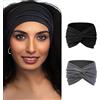 Yyyuluo 2 Pezzi Fasce per Capelli Donna - Fascia Elastica Annodata, Cerchietto Moda, Accessori Capelli Femminili per Sport Ufficio (Nero + Grigio)