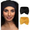 Yyyuluo 2 Pezzi Fasce per Capelli Donna - Fascia Elastica Annodata, Cerchietto Moda, Accessori Capelli Femminili per Sport Ufficio (Nero + Giallo)