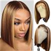 zekan Highlight Ombre Bob Wig Human Hair 13x4 Bob Lace Frontal Wigs for Women 180% Density Straight Bob Wig Brazilian Human Hair Short Bob Lace Front Wigs P4/27 Color 10 Inch
