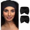 Yyyuluo 2 Pezzi Fasce per Capelli Donna - Fascia Elastica Annodata, Cerchietto Moda, Accessori Capelli Femminili per Sport Ufficio (Nero)
