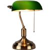 MZStech Lampada da scrivania/Lampada da banco/Lampada da ufficio Paralume in vetro bianco, interruttore a strappo e lampadina a filamento LED 4w (Verde, base in ottone)