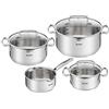 Tefal Duetto + 3 pentole 16/20/24 cm, 1 casseruola 16 cm in Acciaio Inox, 3 coperchi Vetro, segni misurazione, Bordi versatori, Compatibile Tutti i Tipi cucine, Lavabile in lavastoviglie