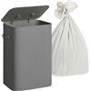 Relaxdays Cesto Biancheria in bambù con Coperchio, Pieghevole 80 l, HxLxP: 60x40x30 cm, Grigio