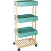 Relaxdays Carrello portavivande in bambù e MDF, 4 Ripiani con Ruote, Cucina e Bagno, HBT: 88x40x30 cm, Naturale/Menta