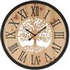 DRW Orologio da parete rotondo albero della vita in legno naturale e nero 60 x 60 x 4,5 cm