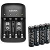 ABSINA Caricabatterie pile ricaricabili AA AAA e 9V + 4x AA 2900 Pile - Caricabatterie NiMH 4 Slot per batterie ricaricabili - Carica pile ricaricabili AAA, AA e 9V - Caricabatterie AA AAA