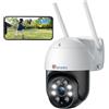 Ctronics 5MP Telecamera Wi-Fi Esterno, 2,4Ghz/5Ghz WiFi PTZ Videocamera Sorveglianza Esterno con 2880X1620P Visione Notturna a Colori, Rilevamento Umano e Inseguimento Automatico, TF/Cloud (2 PCS)