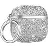 GULVQYF Blingbling, custodia protettiva per auricolari per AirPods 4, antiurto, protezione completa, con gancio, guscio rigido per donne femminili (argento)