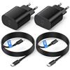 Bamkey 2Pezzi 25W Caricatore USB C Rapido per Samsung Galaxy S25 S24 S23 S23+/S23 Ultra/S22/S21/S20/Note20, Carica Alimentatore Tipo C Spinotto, Spina Presa Tipo C con 2M Cavo Caricatore