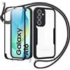 Jrkvniv Cover per Samsung Galaxy A16 5G con Cordino,360 Gradi Trasparente Custodiacon con Protezione Schermo Integrata,Bumper Rugged Custodia con Regolabile Tracolla Corda Collana per 6.7-Nero