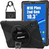 BRAECN Custodia per Lenovo Tab M10 FHD Plus 2. Gen 2020/Tab K10 2021 10.3 Pollici, Antiurto Robusto Cover con Supporto Girevole a 360° e Cinturino a Mano, Portapenne, Tracolla Portatile, Nero