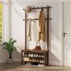 AQIMUELE Appendiabiti a 3 Ripiani, Attaccapanni Portabiti in Legno con Panca, 11 Ganci, per Corridoio Camera da Letto, Stile Moderno, 30 x 80 x 170 cm (Noce)