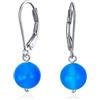 Bling Jewelry Semplice Agata Blu Gemma Rotonda Dangle Leva Indietro Orecchini A Sfera Per Le Donne .925 Sterling Silver