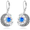 VONALA Orecchini pendenti a forma di sole e luna, in argento Sterling 925, con luna crescente, regalo per donne/amici/familiari, 33 x 15,2 mm, orecchini con opale blu