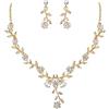 Clearine Donna Matrimonio Gioielli Set Fiore Foglia Cluster Goccia Rotonda Cristalli Ciondolo Collana Orecchini Pendenti per Sposa Trasparente Oro-Fondo