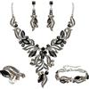 EVER FAITH Set di gioielli da sposa con cristallo marquise foglia di grappolo dichiarazione a forma di Y collana orecchini bracciale e anello per ballo di fine anno trasparente tono argento,